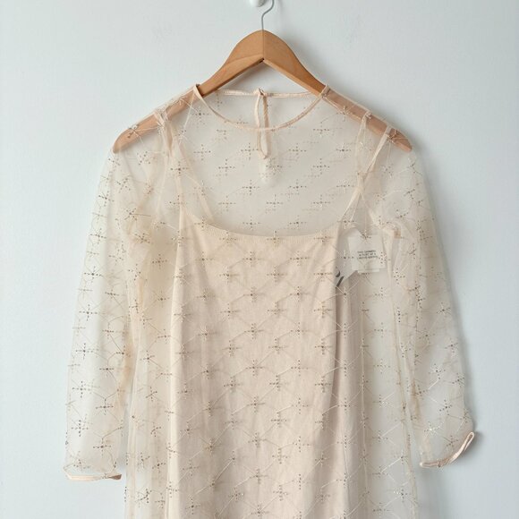 Zara Festive Knit Beaded Dress Limited Edition NWT Cava Beige Size Small - Picture 9 of 15